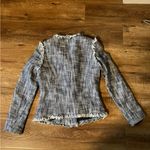 C. Wonder Asymmetric Navy & White Tweed Fringe Jacket Blazer Size: 4 Black Photo 3