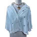 Anthropologie Maeve Crystal-Embellished Buttondown Shirt in White Size Large Photo 2