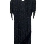 Women’s Vintage Silk Beaded Fringe Flapper Gown Dress size 6 Black Photo 0