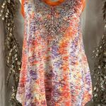 Faith Boho Beaded Sleeveless Tunic Top Medium Orange‎ Purple Tie Dye Orange Photo 0