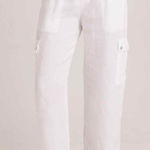 Bella Dahl  White Linen Pleated Cargo Pants Size Medium Minimalist Casual Photo 0