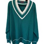 Vintage Teal Cableknit Academia Sweater College Preppy Knit Tennis V Photo 0