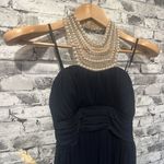 EUC City Studio Navy Halter Maxi Dress Beaded Pearl Neck Line Size 3 Blue Photo 4