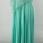 Vintage 70s Pleated Maxi Dress w Sheer Cape Mint Green Tie Spaghetti Strap Small Photo 4