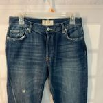 Free People  Blue Maggie Whiskered Faded Cotton Cropped Raw Hem Jeans Size 26 Photo 2