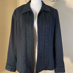 Vintage Blue Ice Black Faux Micro Suede Embroidered Open Front Blazer Size 8 Black Photo 0