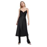 ZARA Black Satin Cowl Neck Slip Midi Dress Side Button Detail Elegant Medium Photo 3