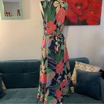 Talbots  Hibiscus Tropical Floral Print Midi Maxi Dress Blue Multicolored Size 4 Photo 5