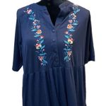 Woman Within Medium 14/16 Maxi Dress Blue Embroidered Floral Boho Cottage Travel Photo 1