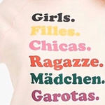 J.Crew X Girls Inc Sweatshirt Women's XS Pink Graphic Love Fleece Pullover Photo 0