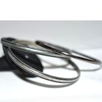 Source Unknown Trendy Stackable Set Of 3 Silver Tone Metal Black Accent 6" Grunge Bracelets Photo 1