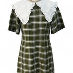 Ghospell Green & White Plaid Babydoll Dress Photo 0
