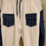 Two Piece Denim Detailing Cropped Zipper Jacket and Matching Drawstring Joggers White Size M Photo 4