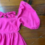 OPT Hot Pink Open Back Scalloped Edge Puff Sleeve Midi Dress Photo 11