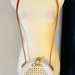 Anthropologie Rattan Circle Crossbody Bag, White/Cream/Brown, Classic Chic Photo 0
