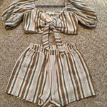 Boutique Striped Top & Short Set Brown Photo 0