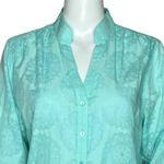 Orvis  Blouse Womens Medium‎ Green Blue Aqua Medallion Print Semi Sheer Bohemian Photo 4