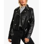 Boohoo Biker Jacket Faux Leather Belted Size US 8 Chocolate Brown Photo 4