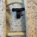 Eileen Fisher  Cardigan Ecru Organic Cotton Speckle High Collar Knit Sz L EUC Photo 3