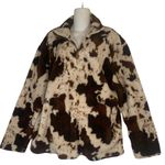 Brown Cow Print Sherpa Quarter Zip Pockets Ladies Sz XL Photo 0