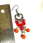 Orange pink white beaded heart dangling earrings Photo 4