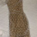 Dressmezee Fluffy one shoulder nude polka dot dress  Photo 4