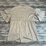 Caren Forbes  Women's Satin Tunic Blouse Top Ruffle Sleeves L LG Large Champagne Photo 3