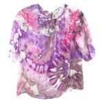 Old Navy  Large Top‎ Handmade Tie Dye Crochet Lace Pink Purple Short Sleeve 1644 Photo 0