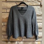 1. State  Balloon Lantern Sleeve Sweater Ribbed V Neck Grey Large cotton modal Photo 1