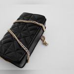 ZARA Black Quilted Clutch with Gold Chain Photo 6