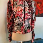 Jaase  Colorful Floral Zipfront Cropped Jacket Ruched Sleeves Women's Size XS Photo 0