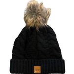 Panache  Fleece lined Black Knit Beanie Winter Cable Hat with Pom - OS- NWOT Photo 0