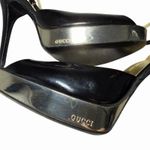 Gucci Black Patent Leather Gold Platform Peep Toe Heels 9.5B Made in Italy Photo 8