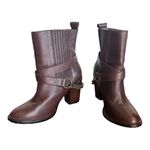Allen Schwartz Sexy Biker chick heeled boots moto chain detail size 7.5​​​​​​ Brown Photo 3
