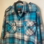 Tool Jeans Womens Top Medium Blue Blouse Flannel Button Casual Distressed Photo 3