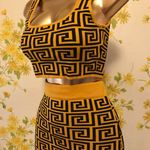 Lizette Collection 2-Piece Black & mustard Jacquard Monogram Crop Top & Skirt Set one size Photo 5