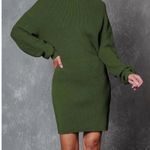 NEW Mock Neck Trendy Lantern Sleeve Ribbed Knit Bodycon Pullover Sweater Dress S Green Photo 4
