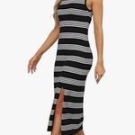 NEW Midi Sleeveless Knit Side Slit Striped Maxi Tank Sweater Dress S Black Photo 3