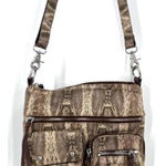 Chez Women's Fine Leather Snakeskin Embossed Crossbody Bag Brown Beige One Size Photo 0