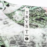 Tryst  Womens‎ S T-Shirt Twist Front Round Neck Abstract Green Pink White Active Photo 6