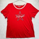Tommy Hilfiger Red Ringer Tee with Navy & White Logo Star Cap Sleeves Slim Fit Photo 0