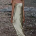 ZARA midi dress satin sleeveless tube olive green wedding party summer Photo 15