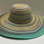 Panama Jack Hat Sun Straw Paper Wide Brim Beach Travel Striped Green Yellow Grey Photo 4