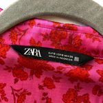 ZARA Printed Satin Dress Mini Floral A Line Cap Sleeve Pink Red S Photo 2