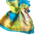 Large Artsy SILK FEEL Turquoise & Yellow Art To Wear Rectangular Scarf 70X42” Photo 3