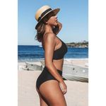 Cupshe NWT Marsala Black Wrap Front Bralette High Waist Set - Size Large Photo 2