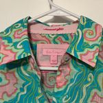 Lilly Pulitzer printed button up shirt blouse size small pink green seahorse Photo 4