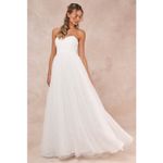 Lulus NWT  Blissful Forever White Tulle Lace Strapless Pleated Maxi Dress Size S Photo 2