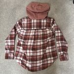 American Eagle Pink Plaid Button Down Hooded Long Sleeve Flannel Size S Photo 2