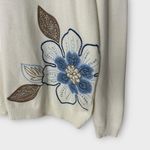 Alfred Dunner  Sweater M White Blue‎ Floral Embroidered Beaded Cottagecore Photo 3